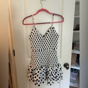 DO + BE white and black polka dot smocked dress size small